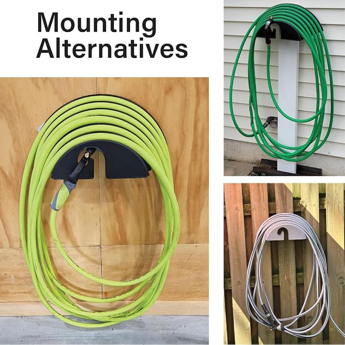 Big Looper Mounted Garden Hose Holder, Indoor/Outdoor Wall Mounted Hose Organizer with J-Hook Holds up to 75' Garden Hoses, Made in USA, Fade Resistant Black