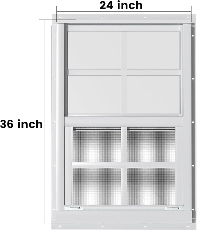 2 Pack Shed Windows 24" x 36" H Flush Mount, White Household Windows for Playhouses, Barns, Chicken Coop