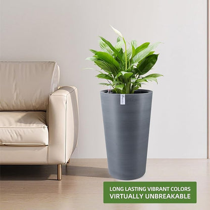 Dexceder 22x13 Self Watering Tall Planter (Gray, Wire Drawing) | High Cylinder, Thickened Large Floor Standing Flower Plant Pot with Water Level Indicator Indoor Outdoor