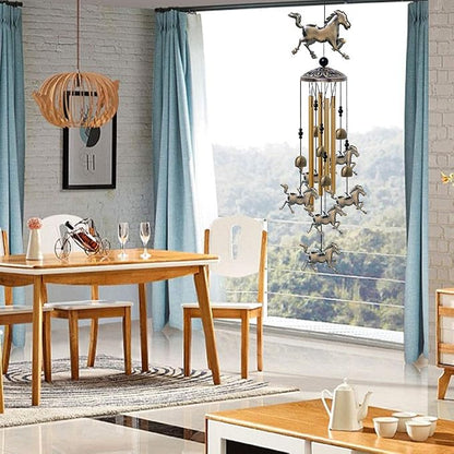 Horse Wind Chimes Decor - 35 Inch Pure Hand-Made Metal Musical Wind Bells with 4 Aluminum Tubes 6 Bells 7 Horses Mobile Wind Catcher Romantic Wind Chime for Home, Festival, Indoor/Outdoor Decoration