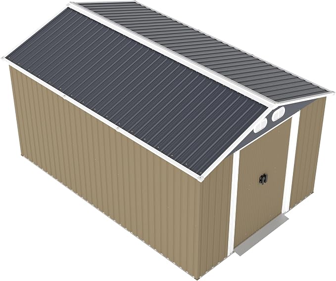 YOPTO 8x12 FT Outdoor Storage Shed, Metal Garden Shed with Window, Lockable Door & Sloped Roof, Large Waterproof Utility Tool Shed for Backyard, Garden, Patio, Lawn, Brown