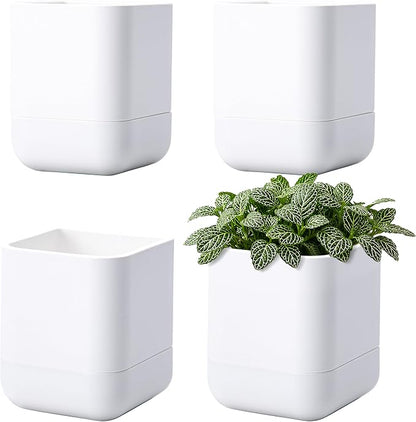 Phoenix Vine 4.5 Inch Wall Mounted Self-Watering Planter Pot for Indoor Houseplants and Herbs | Hanging Planter for Window Sills, Bathroom Walls, Home & Office Décor, White, Set of 4, 01-B-D-4