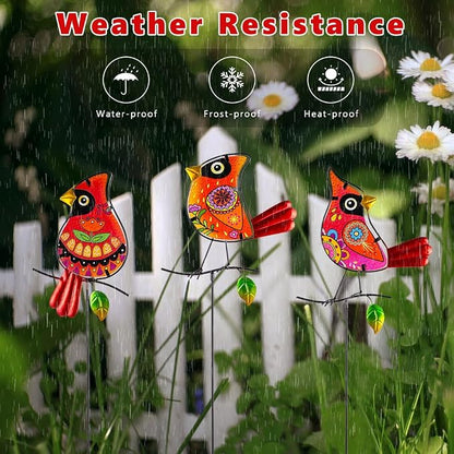 Decorative Garden Stakes,Set of 3 Cardinal Stained Glass Metal Yard Art,Waterproof Outdoor Decor Housewarming Present for Women Mom Grandma