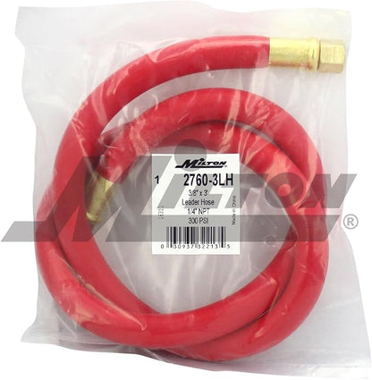 Milton 2760-3LH Air Leader Hose, 3/8" x 3 ft. Rubber Hose - 1/4" NPT Brass Ends - 300 Max PSI