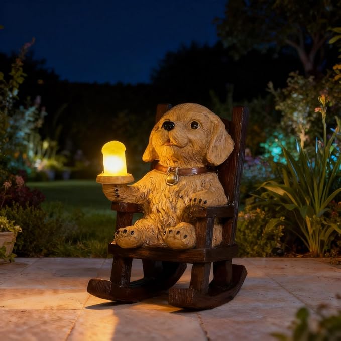 Solar Dog Garden Statue - Outdoor Dog Decor with Solar Lantern, Resin Solar Garden Statue Waterproof for Patio Porch Yard and Lawn - Dogs Figurines Gifts for Mom Grandma Women Dogs Lovers Housewarming