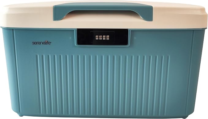 SereneLife Lockable Storage Container Bin, 8.5 Gallon Capacity Heavy Duty Storage Box with Combination Lock, Bluee