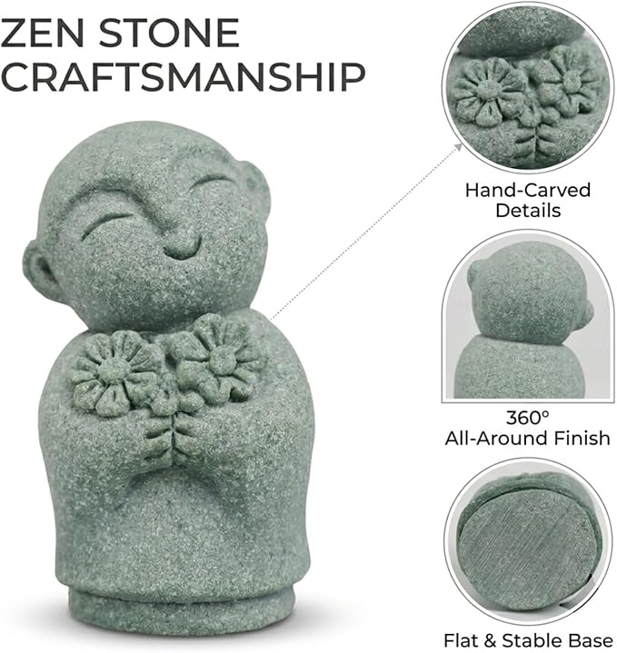 LIYAOLI Mini Monk Buddha Statue Sandstone, Aquarium Decor Fish Tank Accessories, Zen Meditation Feng Shui Figurine for Home Office Desk, Lucky Wealth Car Garden Decoration