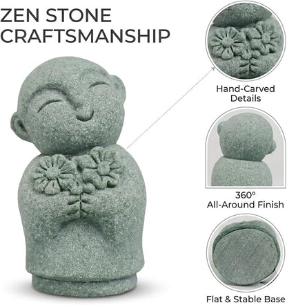 LIYAOLI Mini Monk Buddha Statue Sandstone, Aquarium Decor Fish Tank Accessories, Zen Meditation Feng Shui Figurine for Home Office Desk, Lucky Wealth Car Garden Decoration