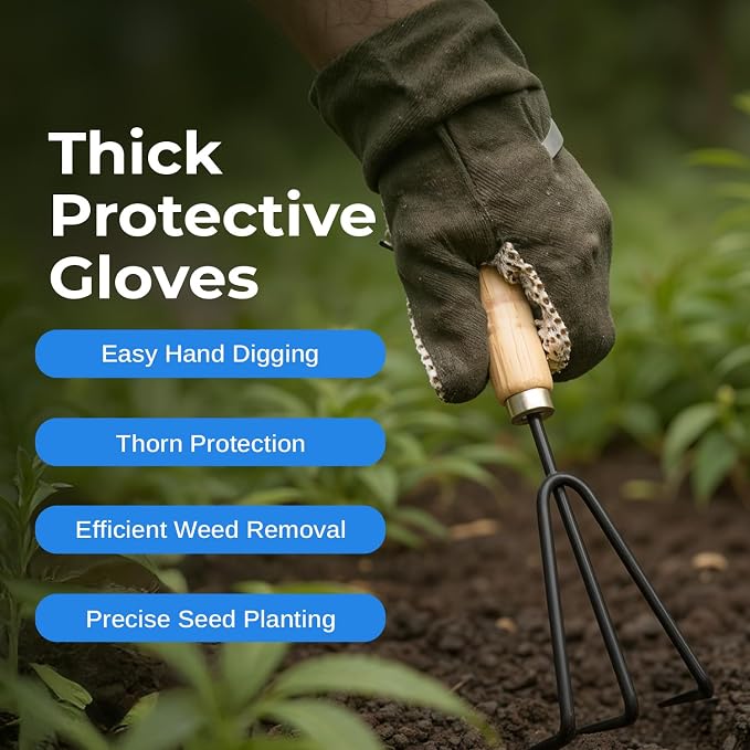 Scuddles 8-Piece Garden Tool Set with Bag, Stainless Steel Tools, Wooden Handles and Soft Poly-Cotton Gloves for Planting, Pruning and Home Gardening