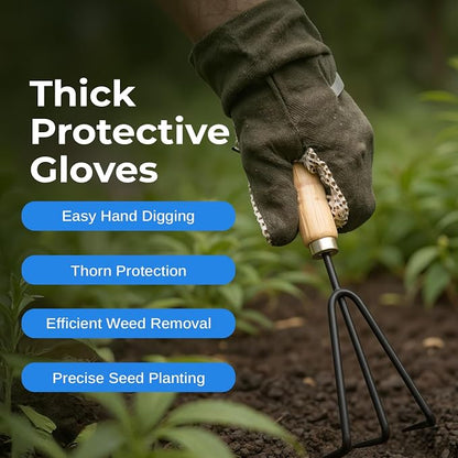 Scuddles 8-Piece Garden Tool Set with Bag, Stainless Steel Tools, Wooden Handles and Soft Poly-Cotton Gloves for Planting, Pruning and Home Gardening