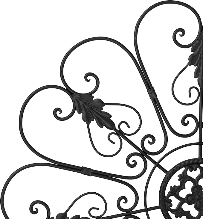 Glitzhome Outdoor Metal Wall Art Decor, Large Wrought Iron Scroll Wall Decor with Floral Design, Matte Black Finish, 23.75" D Exterior Garden Patio Porch Wall Decor
