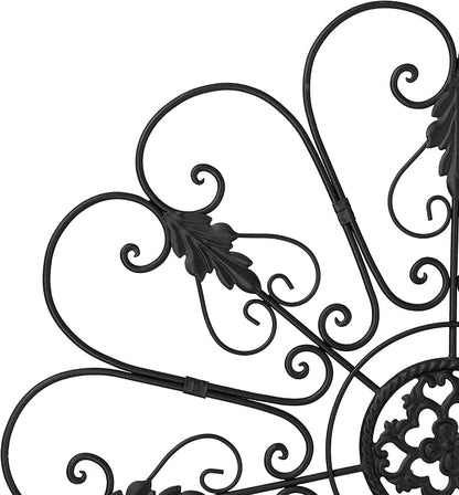 Glitzhome Outdoor Metal Wall Art Decor, Large Wrought Iron Scroll Wall Decor with Floral Design, Matte Black Finish, 23.75" D Exterior Garden Patio Porch Wall Decor
