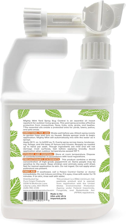 Mighty Mint Peppermint Oil Lawn & Yard Bug Control Spray – Natural Outdoor Pest Repellent for Fleas, Ticks, Mosquitoes, Ants, and More – Plant-Based, Extra-Strength Formula – 32 oz