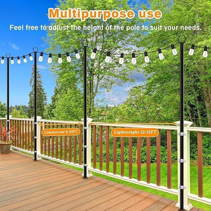 LETIANPAI 10Ft String Light Poles 6 Pack,Light Poles for Outside Lights,Outdoor with Fence Brackets Hanging Lights,Metal Stand Deck Patio Backyard