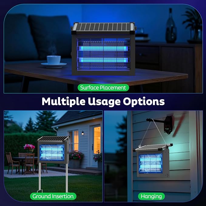 OnBeam Solar Bug Zapper Outdoor, 4500V Mosquito Zapper Fly Trap for Patio | 10W Solar Panel, IPX5 Waterproof, Auto Mode, Solar Powered, USB C Charging, Electric Rechargeable Mosquito Killer for Garden