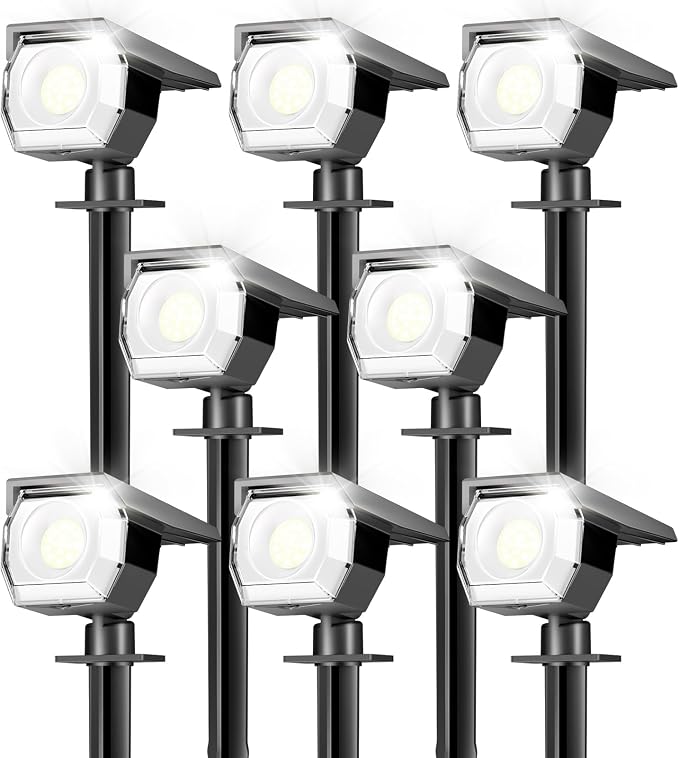 Peasur 8 Pack Solar Lights Outdoor, Spotlights Outdoor Waterproof 3 Modes, 2-in-1 Auto On/Off Solar Spot Landscape Lighting Outside for Tree Plants Yard Garden Pathway