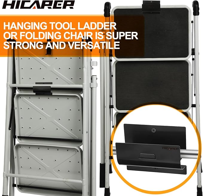 Hicarer 3 Pcs Ladder Hangers for Garage Wall Heavy Duty Utility Ladder Hook Wall Mount Wheelbarrow Hanger Tool for Patio Furniture Folding Chair Garage Organizers Storage (Black)