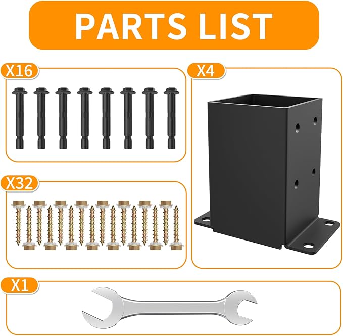 4x4 Post Base, Inner Size 3.5x3.5 Inch, Heavy Duty Post Anchor Base(2 Pcs) | 13 Gauge Thick Steel, Rust-Proof-Coated, Bottom Isolation Design – Corrosion Protection, for Pavilion, Porch, Railing