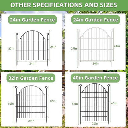5 Panels Decorative Garden Fencing with Gate for Yard, 40in (H) x 11.8ft (L) No Dig Animal Barrier Fence, Rustproof Metal Wire Outdoor Dog Fences Panel Border with Temporary Ground Stakes