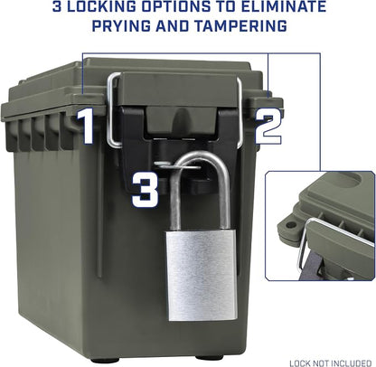 Sheffield Ammo Box Made in USA, Stackable Lockable Ammo Storage Box, Green | 2 Pack Lockable Storage Box, Water & Dust Resistant Dry Box, Secures Hunting Gear, Gun Accessories, Supplies, Bullets