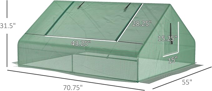 Outsunny 71" x 55" x 32" Mini Greenhouse, Small Green House, Garden Planting Shed, Outdoor Flower Planter Warm House with Zipper Windows, Green