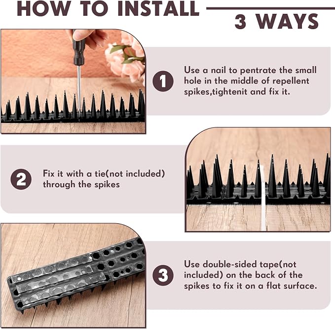 Geetery 40 Pack Bird Spikes for Outside Squirrel Pigeon Spikes Bird Spikes for Cat Animal Outside Plastic Fence Spikes for Garden Wall Railing Roof(Black)