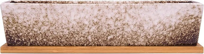 Succulent Pots - Large Succulent Planter Pots with Drainage, 12 Inch Long Rectangle Bonsai Pot with Bamboo Tray Shallow Ceramic Cactus Flower Planter Window Box for Home Garden Decor (White)
