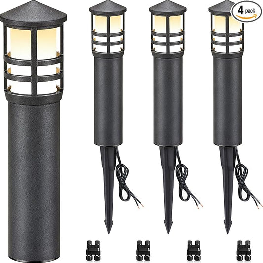 SUNVIE 4-Pack Low Voltage Pathway Lights 3W 3000K 12-24V LED Landscape Bollard Path Lights with Connectors CRI 90+ Aluminum Outdoor Landscape Lighting for Walkway Yard Garden, ETL Listed Cord