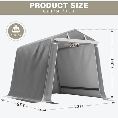 Shintenchi 6x6 FT Motorcycle Carport,Portable Storage Shed with Roll-up Zipper Door,Heavy Duty Portable Garage,UV Resistant & Waterproof Tarp,Storage Tent for Motorcycle,Bike,Garden Tools,Grey
