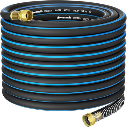 DEWENWILS 5/8" x 75FT Heavy Duty Garden Hose, 300psi Working & 1000psi Burst, Solid Brass 3/4" GHT Fittings, Hot/Cold Water, 5 Layer Construction, Rubber Water Hose for Yard, Garden, Lawn
