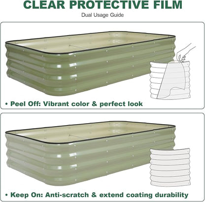 4 in 1Galvanized Raised Garden Bed - 5x3x1ft Modular Garden Planter Bed Outdoor | Steel Raised Bed Kit with Bracing Rods, Gloves for Gardening Vegetables Fruits and Flowers (Green)