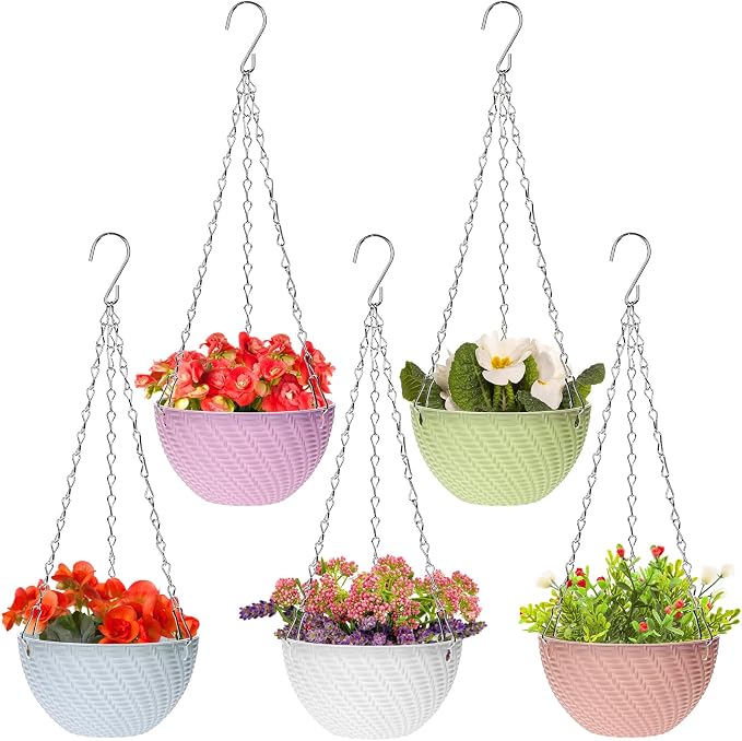 Foraineam 10 Pack Mini Hanging Planters Garden Self-Watering Flower Plant Pot Container Succulent Planter Pots with Hanging Chain