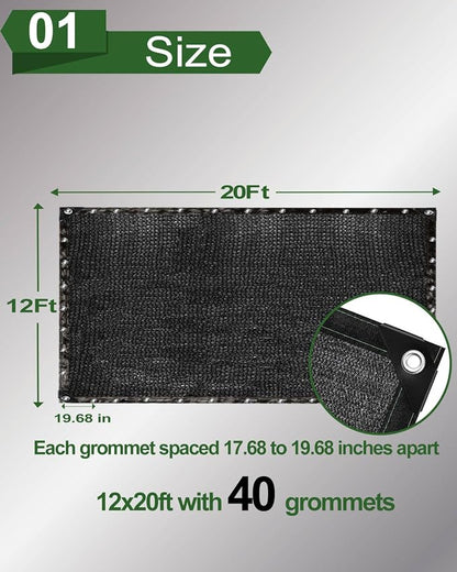 vensovo 70% Sunblock Shade Cloth Net Black Resistant - 12x20 Ft Garden Shade Mesh for Plant Cover, Greenhouse, Chicken Coop, Kennels, Tomatoes Plants