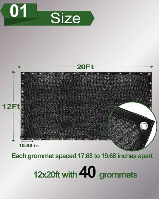 vensovo 70% Sunblock Shade Cloth Net Black Resistant - 12x20 Ft Garden Shade Mesh for Plant Cover, Greenhouse, Chicken Coop, Kennels, Tomatoes Plants