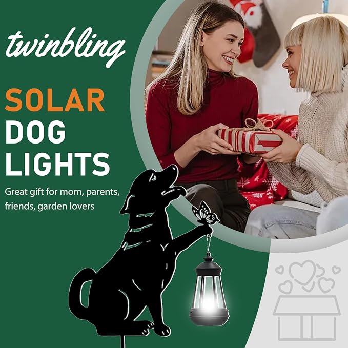 Black Dog Patio Decorations Outdoor - Solar Lights Outdoor Garden Decor Stake with Butterfly Decorative Metal Housewarming Ornament for Yard Pathway Lawn Patio – Unique Gift Ideas for Christmas