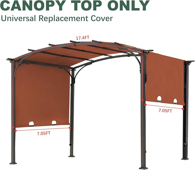 85''x 208'' Universal Doubleton Steel Pergola Replacement Cover for Pergola L-PG080PST,(Rust Red)