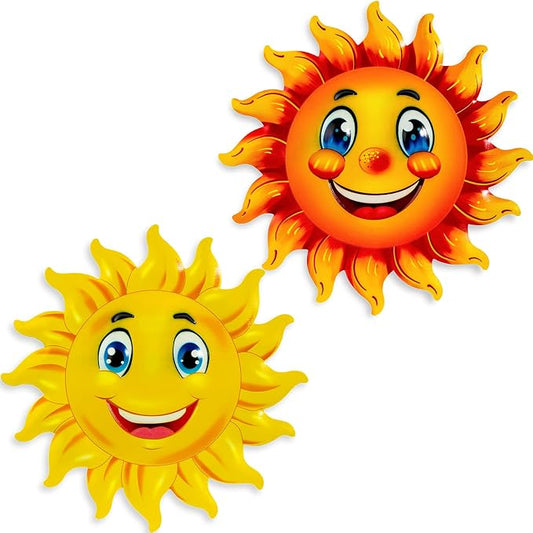 2Pcs Metal Sun Wall Decor, 13Inches Sun Outdoor Wall Art for Garden Yard Room Kitchen Patio Fence Decorations
