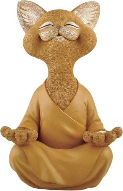 JFSM INC. 12" Whimsical Happy Cat Garden Buddha Statue - Indoor Outdoor Resin Cat Statue - Meditating Animal Sculpture, Mindful Yoga Decor for Patio Yard Lawn Porch