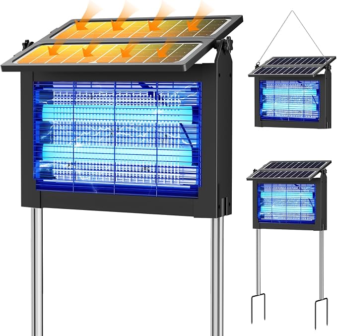 Solar Bug Zapper Outdoor-4500V Mosquito Zapper Outdoor Fly Killer-with Dual Adjustable Solar Panel Waterproof-Portable Electric Fly Trap for Patio, Garden, Backyard, and Camping
