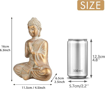 TERESA'S COLLECTIONS Buddha Statue Indoor for Zen Decor, Meditation Buddha Home Decor for Spiritual Room, Boho Gold Statue Resin for Office Table Living Room Home Decorations Gifts for Mom, 6.3"