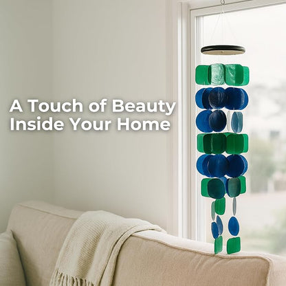 Solange & Frances Capiz Shells Wind Chimes for Outside. Patio Decor, Garden Decor Windchimes Outdoors. Unique Birthday Gifts for Women, Gift for Men, and Gifts for Mom Ideas (Peacock)