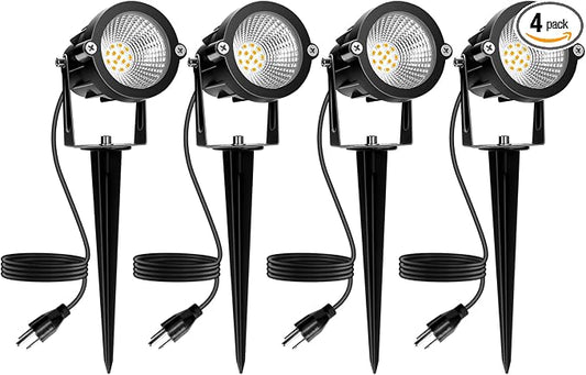 REEGOLD Outdoor Spotlight Warm White 2700K, 10W LED Spot Lights Outdoor for Yard Garden Tree, 120V Plug in Landscape Lighting with IP65 Waterproof for Halloween Christmas Decor, 4 Pack