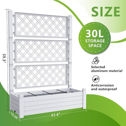 PatioZen Raised Garden Bed with Trellis for Climbing Plants, 43.43" L x 18.27" W x 59.29" H Planter Box with Self Watering Drainage Holes for Outdoor Backyard Patio Balcony, Anti-Rust Resin (Ashen)