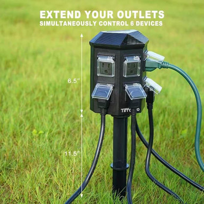 TiFFCOFiO Outdoor Power Strip Waterproof, 24 Hour Mechanical Timer, 15 ft Extension Cord, 6 Grounded Outlets for Outdoor Lights, ETL Listed (15 FT)