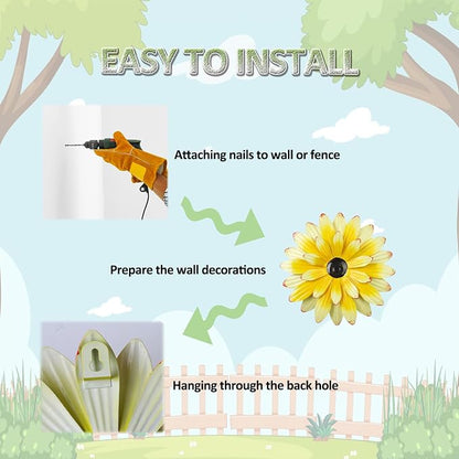 13pcs Metal Wall Decoration, Flowers, Butterflies, Bees, Ladybugs Colorful DIY Wall Decor Hanging Garden Fence Art for Indoor Outdoor Patio Yard Home Farmhouse, Gift for Family Friend