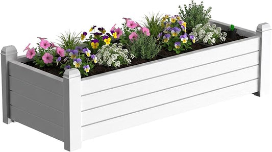 PatioZen Raised Garden Bed, Garden Beds Outdoor, 21Gallon Planter Box with Drainage Plug for Vegetables Flowers Herbs, Waterproof Resin for Backyard Patio Porch (Ashen)