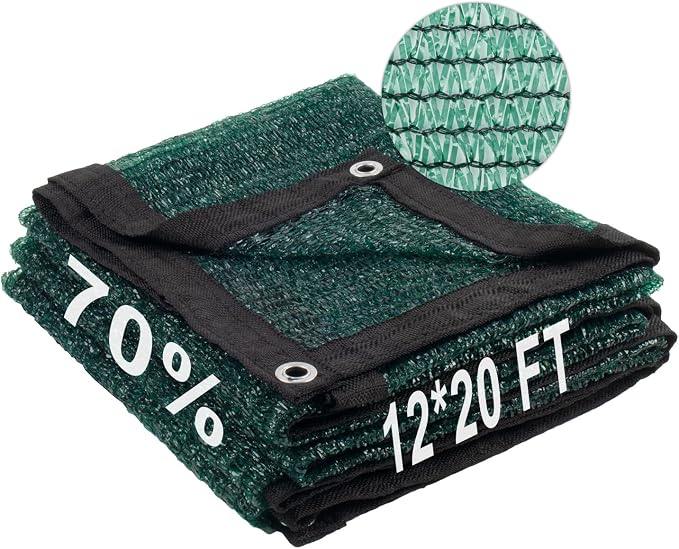 LOVE STORY 12x20FT 70% Dark Green Shade Cloth Sun Shade Net with Grommets Sunblock Net Mesh Tarp for Garden,Plants Cover,Greenhouse and Patio