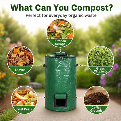 2PCS Compost Bin Outdoor with Window, 127L Garden Compost Bin Bags, Large Outdoor Collapsible Compost Bin, 34 Gallon Reusable Garden Yard Waste Bag for Yard Waste, Kitchen Scraps & Worm Compost