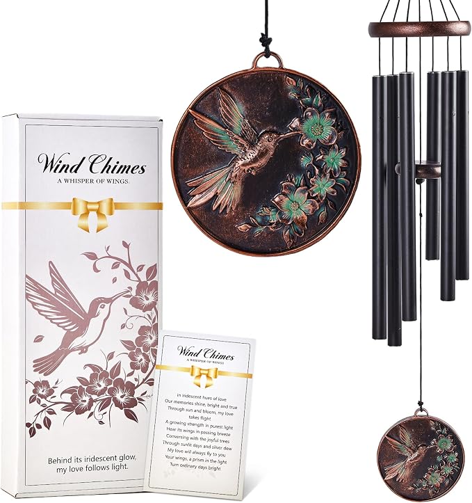 Wind Chimes for Outside 34" Vintage Hummingbird Memorial Wind Chimes Outdoor for Garden Patio Porch Decoration Birthday Memorial Sympathy Gift for Loved One Mom Dad Grandpa Grandma Friends