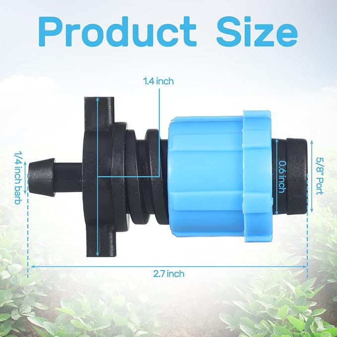 Frienda 100 Pcs Drip Tape Connector Fittings, Locks 1/4" Barb for 5/8" Drip Irrigation Fitting Kit Irrigation Tubing Connectors Tools Coupling Barbed Locking Fitting (Blue)
